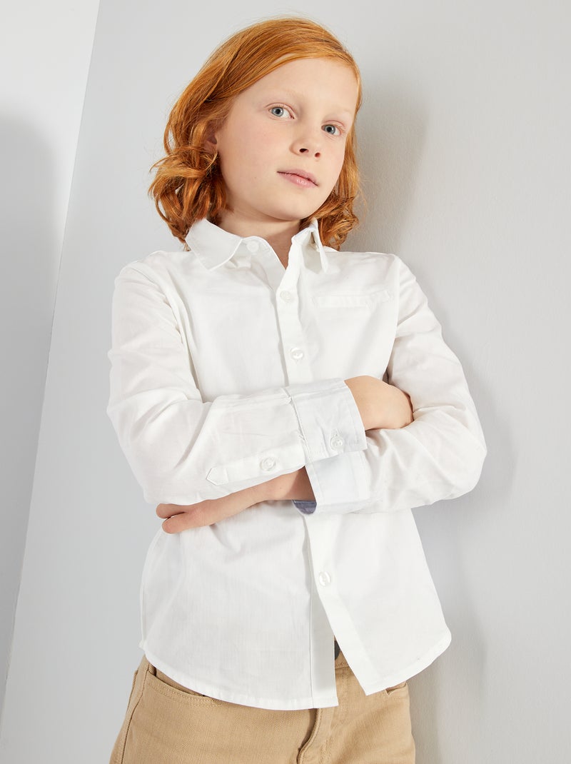 Camisa lisa de algodón Blanco - Kiabi