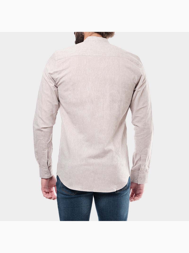 Camisa lisa de cuello mandarín Marrón - Kiabi