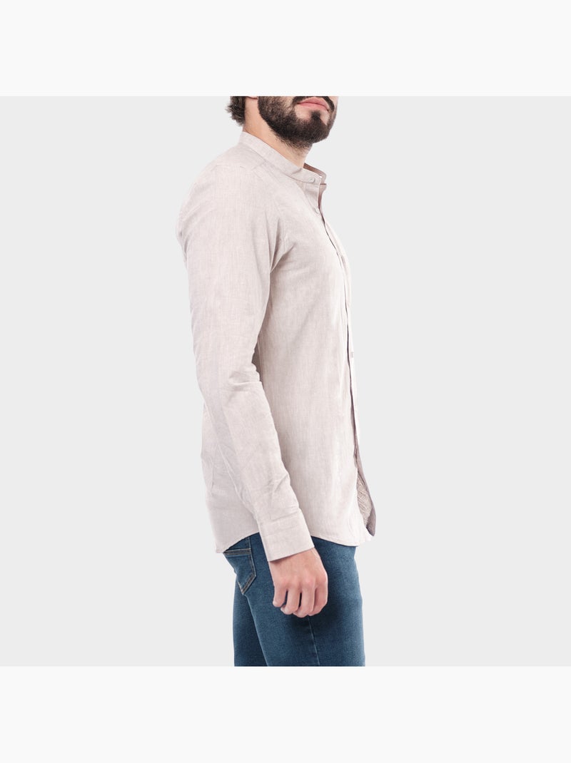 Camisa lisa de cuello mandarín Marrón - Kiabi