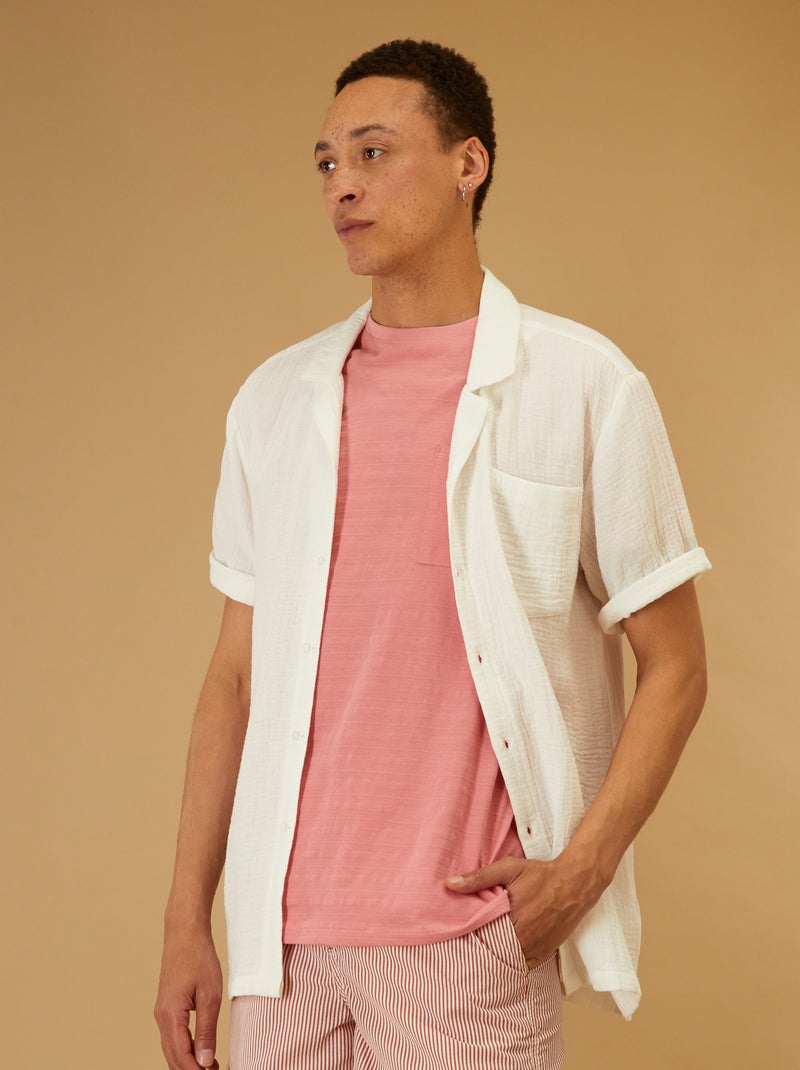 Camisa lisa de gasa de algodón Blanco - Kiabi