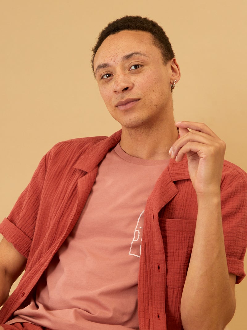 Camisa lisa de gasa de algodón ROJO - Kiabi