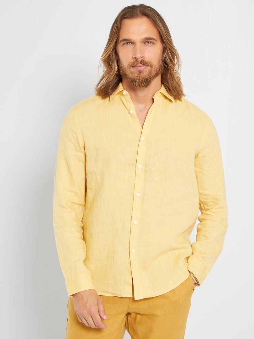 Camisa lisa de lino amarillo - Kiabi