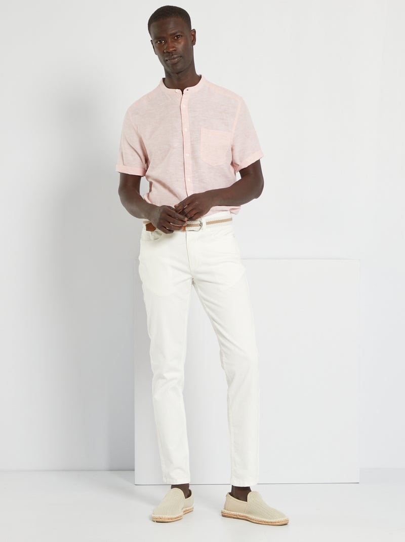 Camisa lisa de lino y algodón ROSA - Kiabi