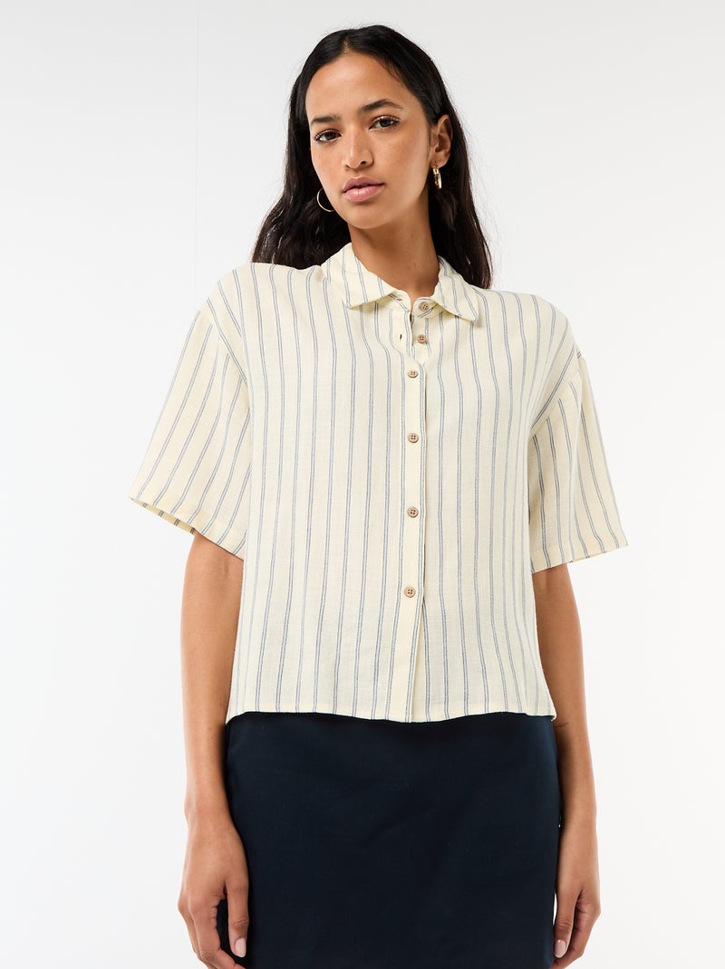 Camisa lisa de manga corta Amarillo - Kiabi