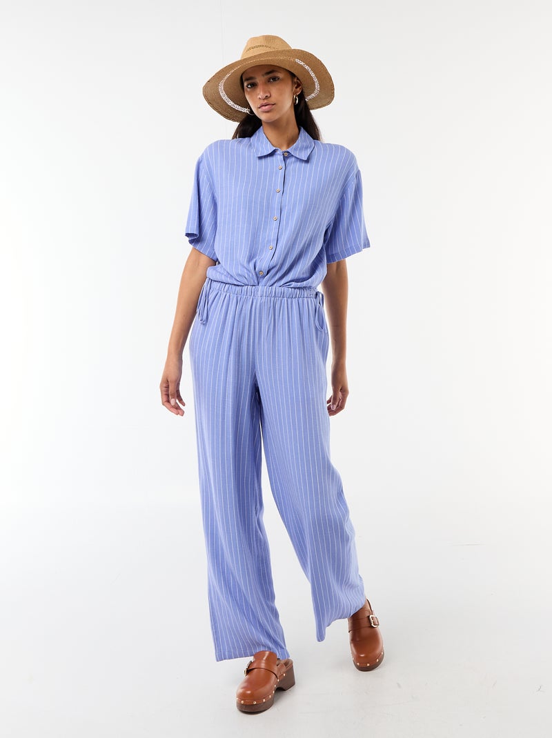 Camisa lisa de manga corta Azul - Kiabi