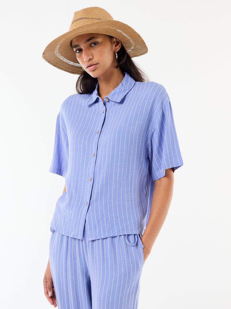 Camisa lisa de manga corta Azul - Kiabi