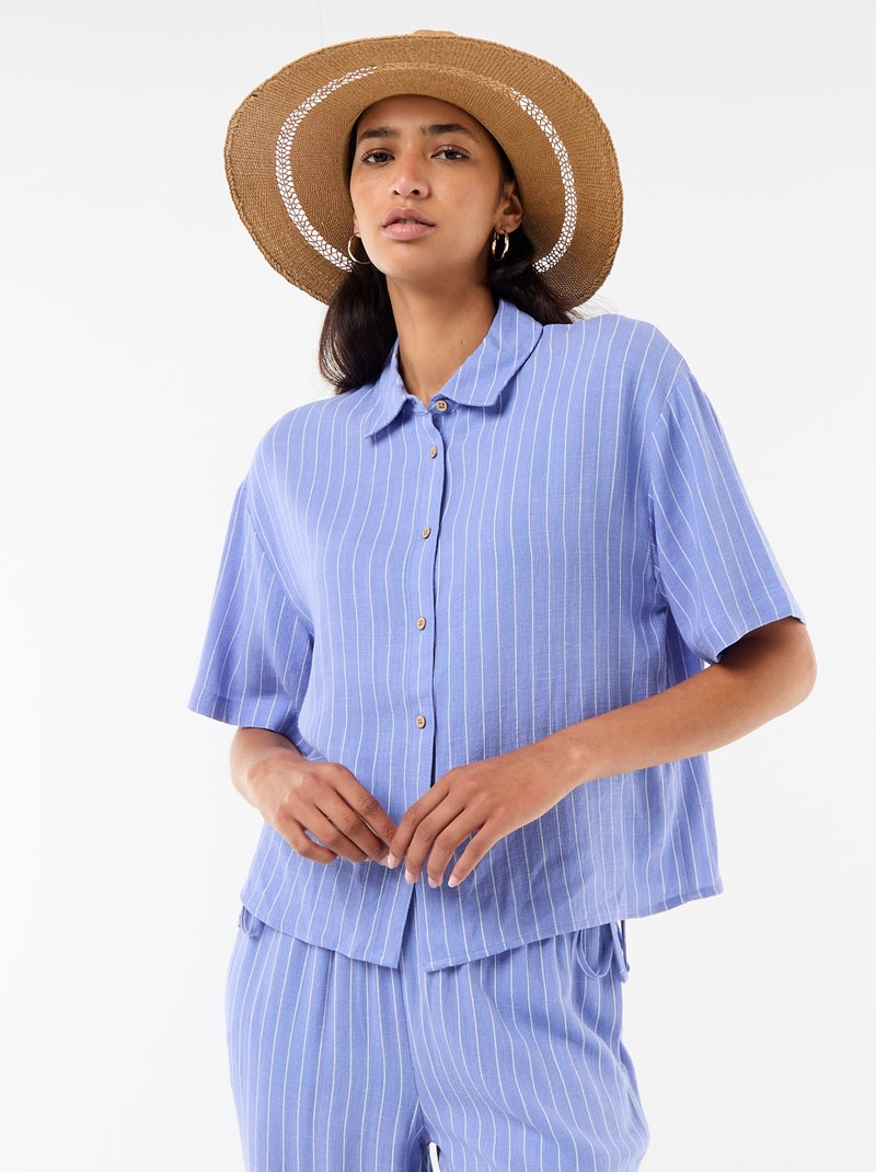 Camisa lisa de manga corta Azul - Kiabi