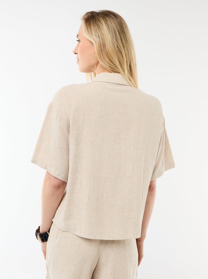 Camisa lisa de manga corta Beige - Kiabi
