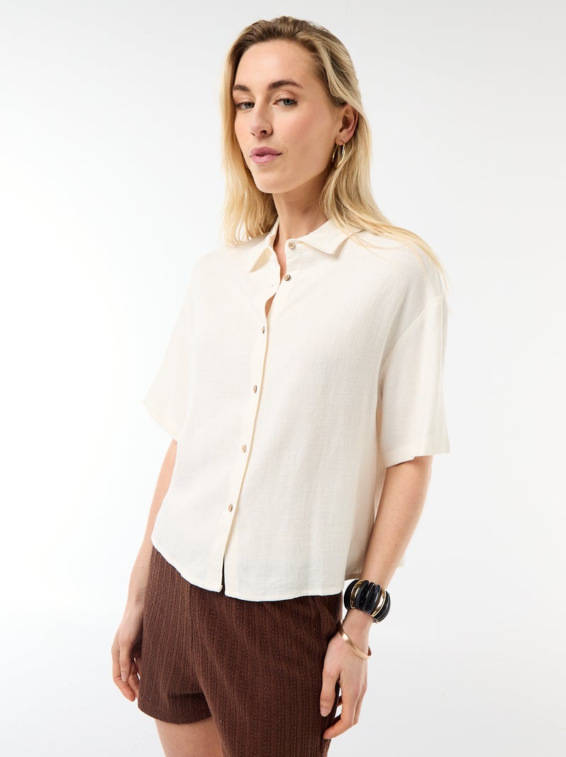 Camisa lisa de manga corta Blanco - Kiabi