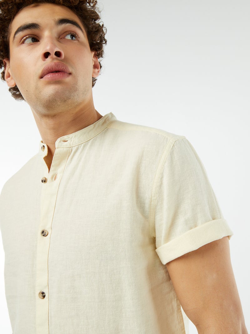 Camisa lisa de manga corta con cuello mao AMARILLO - Kiabi