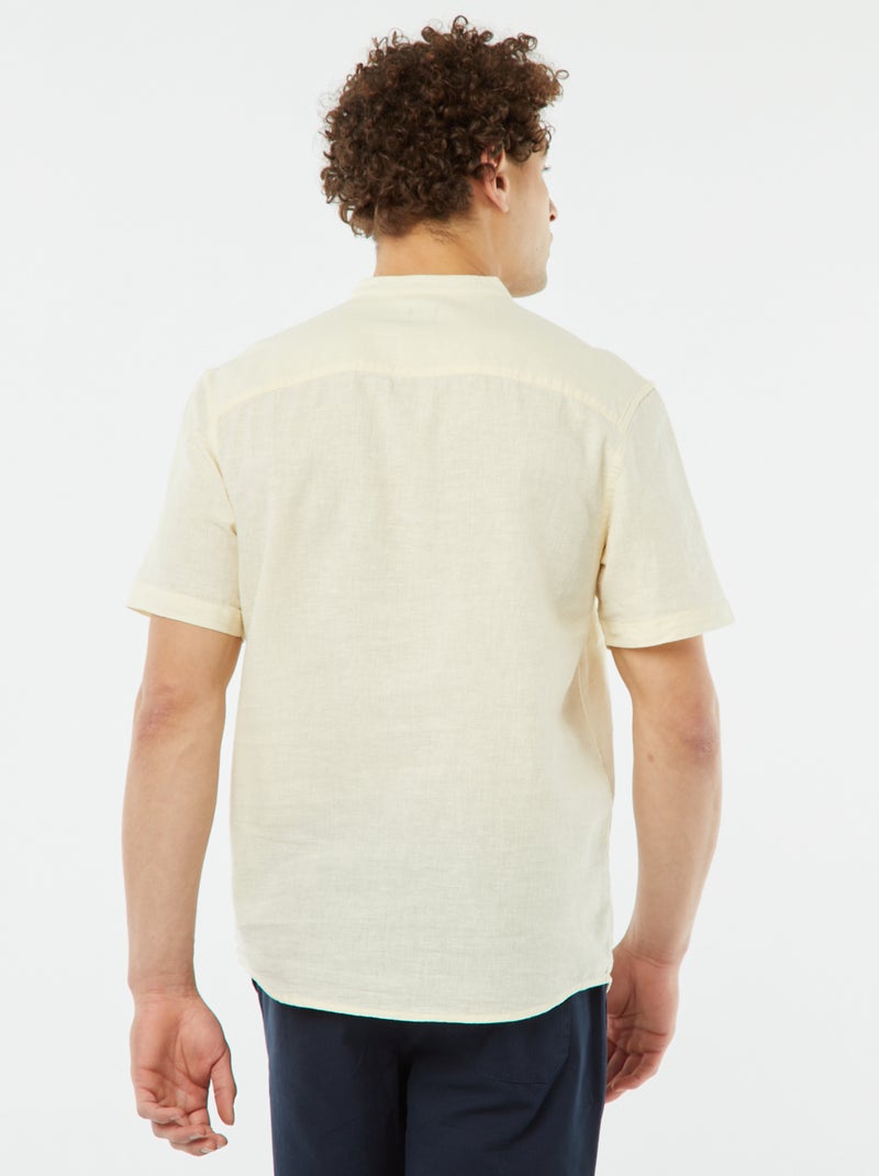 Camisa lisa de manga corta con cuello mao AMARILLO - Kiabi