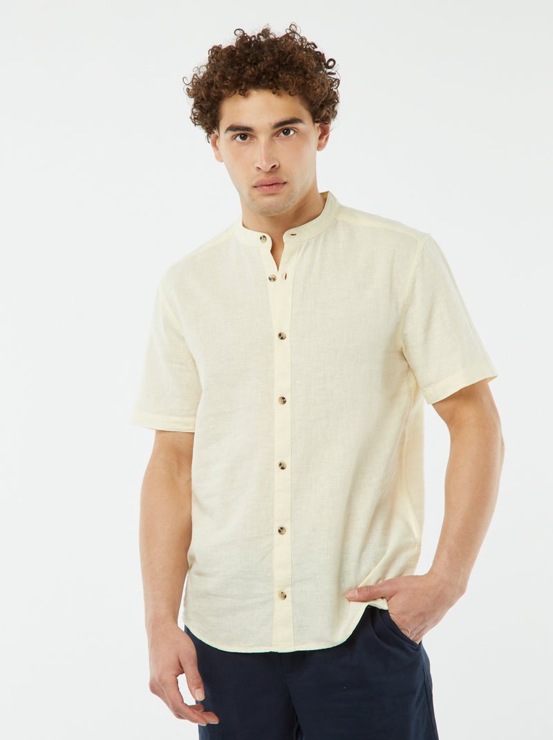 Camisa lisa de manga corta con cuello mao AMARILLO - Kiabi
