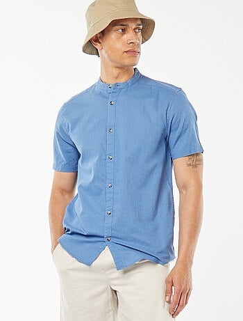 Camisa lisa de manga corta con cuello mao