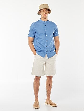 Camisa lisa de manga corta con cuello mao