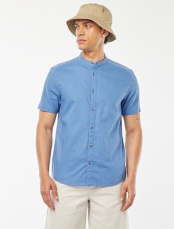 Camisa lisa de manga corta con cuello mao
