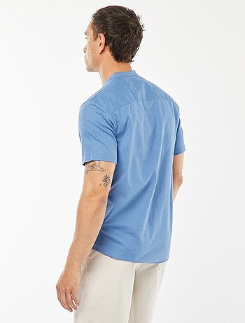 Camisa lisa de manga corta con cuello mao