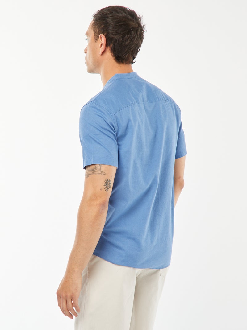 Camisa lisa de manga corta con cuello mao AZUL - Kiabi