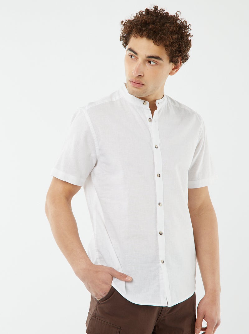 Camisa lisa de manga corta con cuello mao blanco - Kiabi
