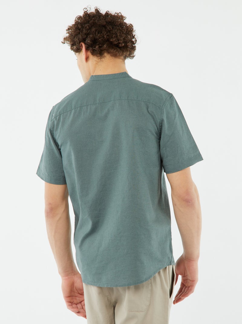 Camisa lisa de manga corta con cuello mao VERDE - Kiabi