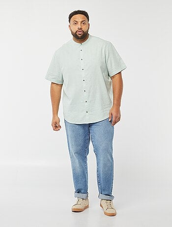 Camisa lisa de manga corta de mezcla de lino