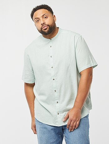 Camisa lisa de manga corta de mezcla de lino