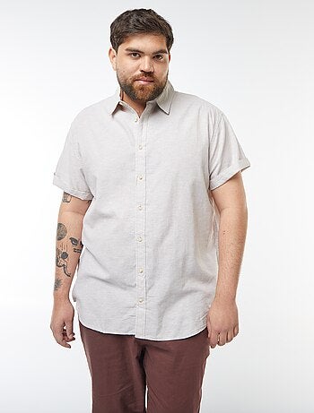 Camisa lisa de manga corta de mezcla de lino