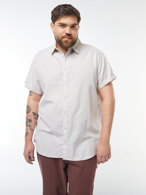 Camisa lisa de manga corta de mezcla de lino - Kiabi