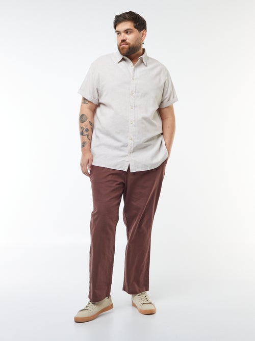 Camisa lisa de manga corta de mezcla de lino - Kiabi