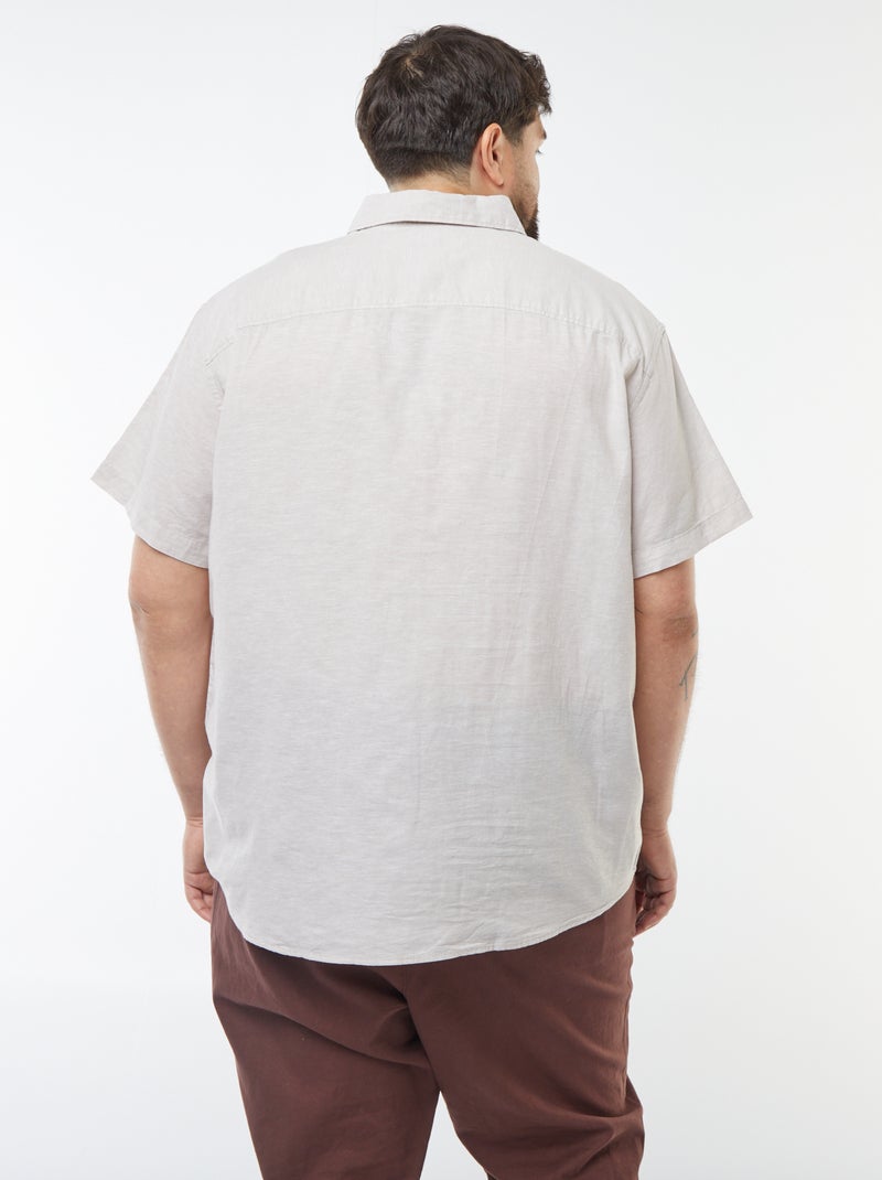 Camisa lisa de manga corta de mezcla de lino BEIGE - Kiabi