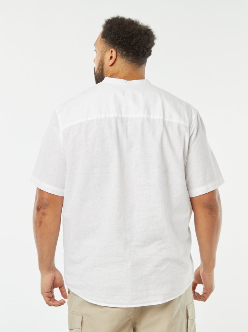 Camisa lisa de manga corta de mezcla de lino blanco - Kiabi