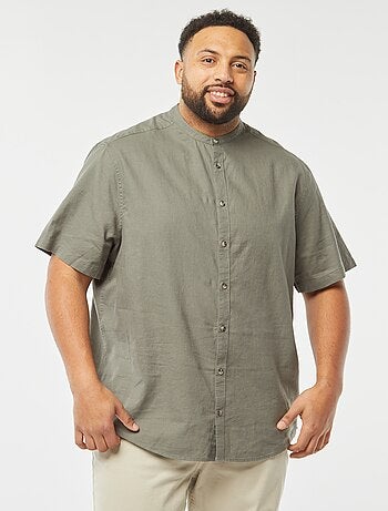 Camisa lisa de manga corta de mezcla de lino