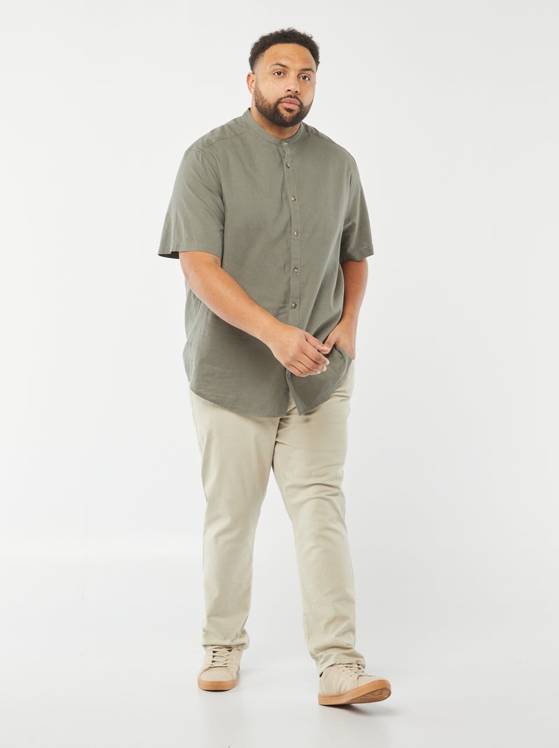 Camisa lisa de manga corta de mezcla de lino VERDE - Kiabi