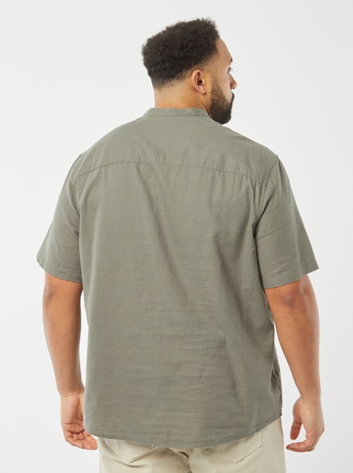 Camisa lisa de manga corta de mezcla de lino - Kiabi