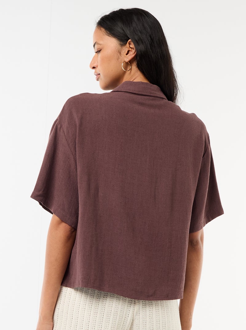 Camisa lisa de manga corta Marron - Kiabi