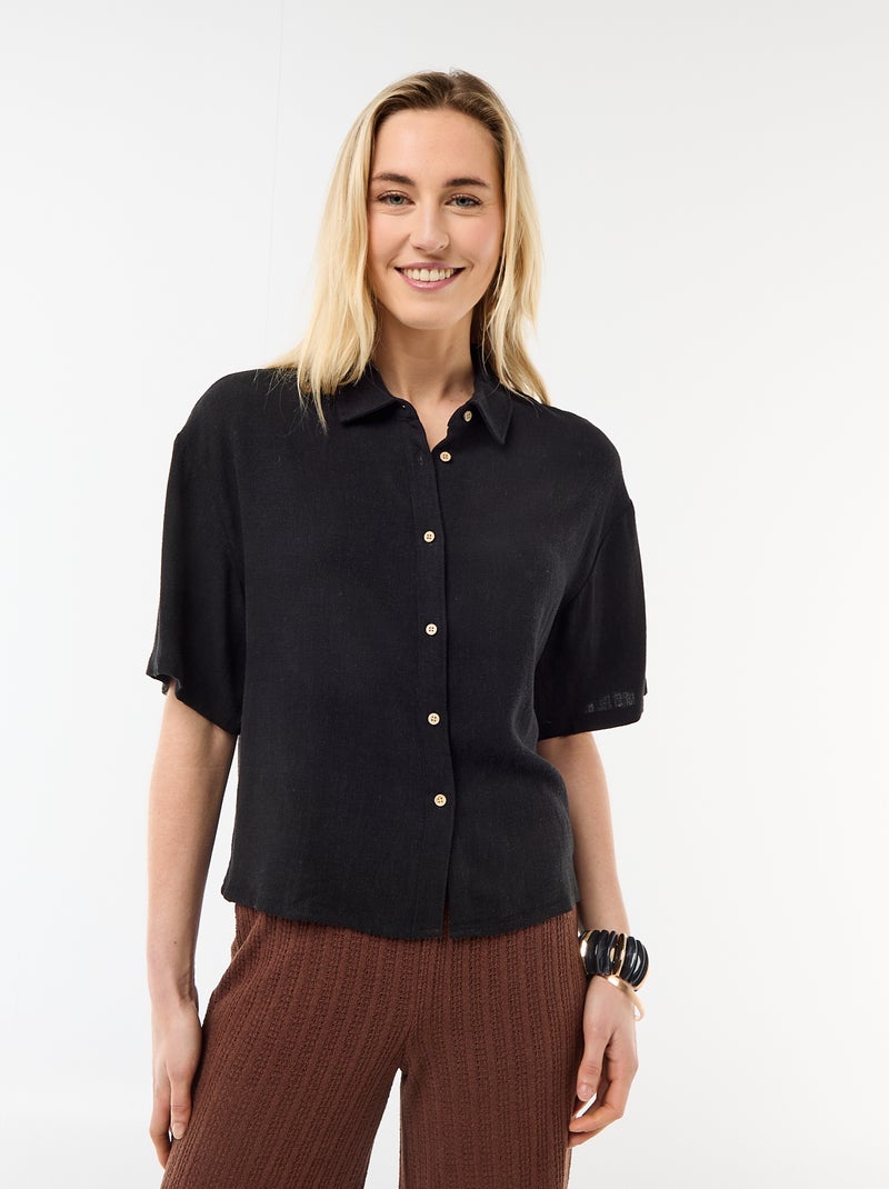 Camisa lisa de manga corta Negro - Kiabi