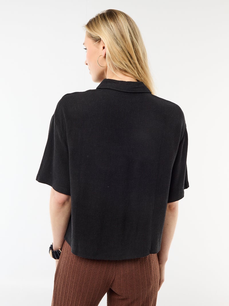 Camisa lisa de manga corta Negro - Kiabi