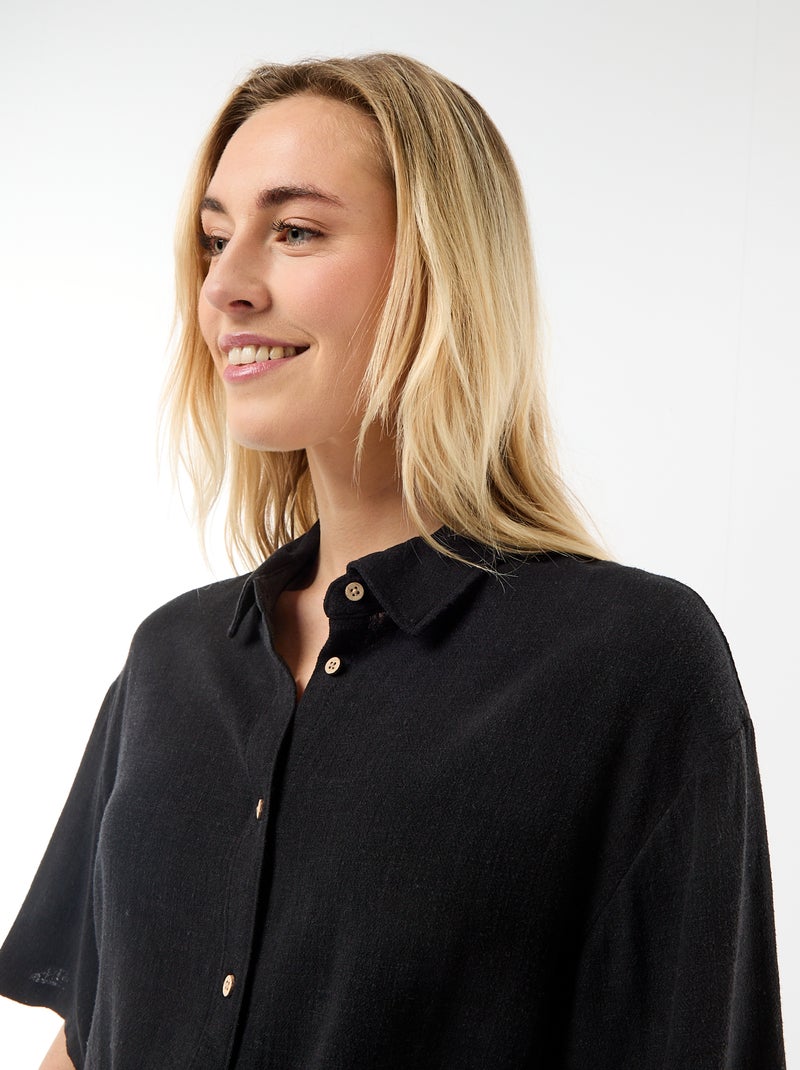 Camisa lisa de manga corta Negro - Kiabi