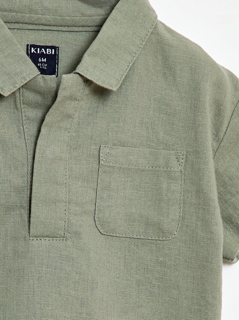 Camisa lisa de manga corta Verde - Kiabi