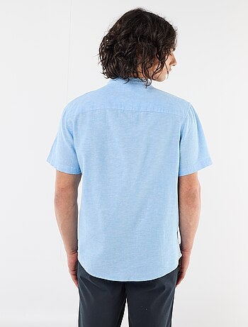 Camisa lisa de manga corta y cuello mao en mezcla de lino