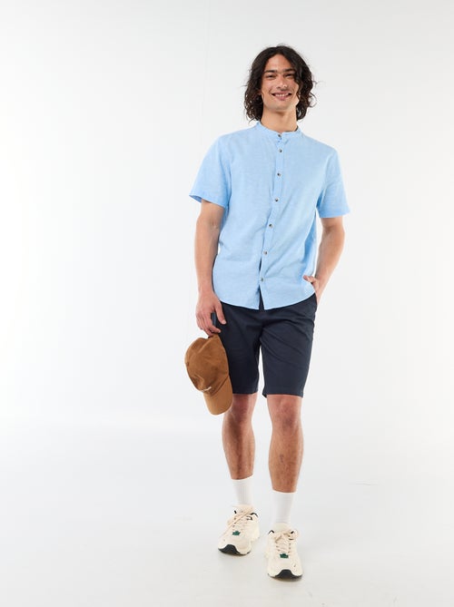 Camisa lisa de manga corta y cuello mao en mezcla de lino - Kiabi