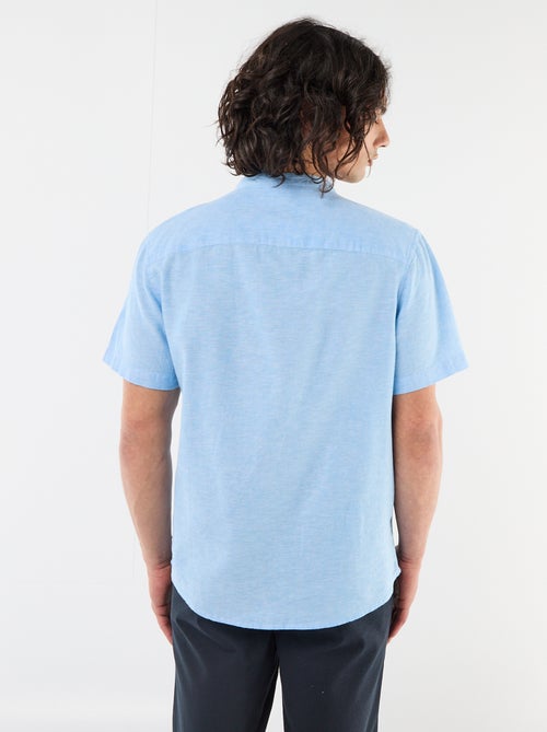 Camisa lisa de manga corta y cuello mao en mezcla de lino - Kiabi