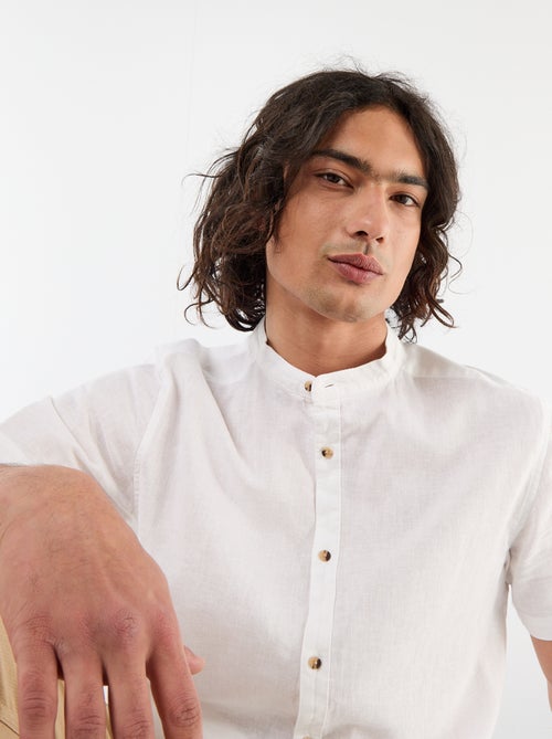 Camisa lisa de manga corta y cuello mao en mezcla de lino - Kiabi