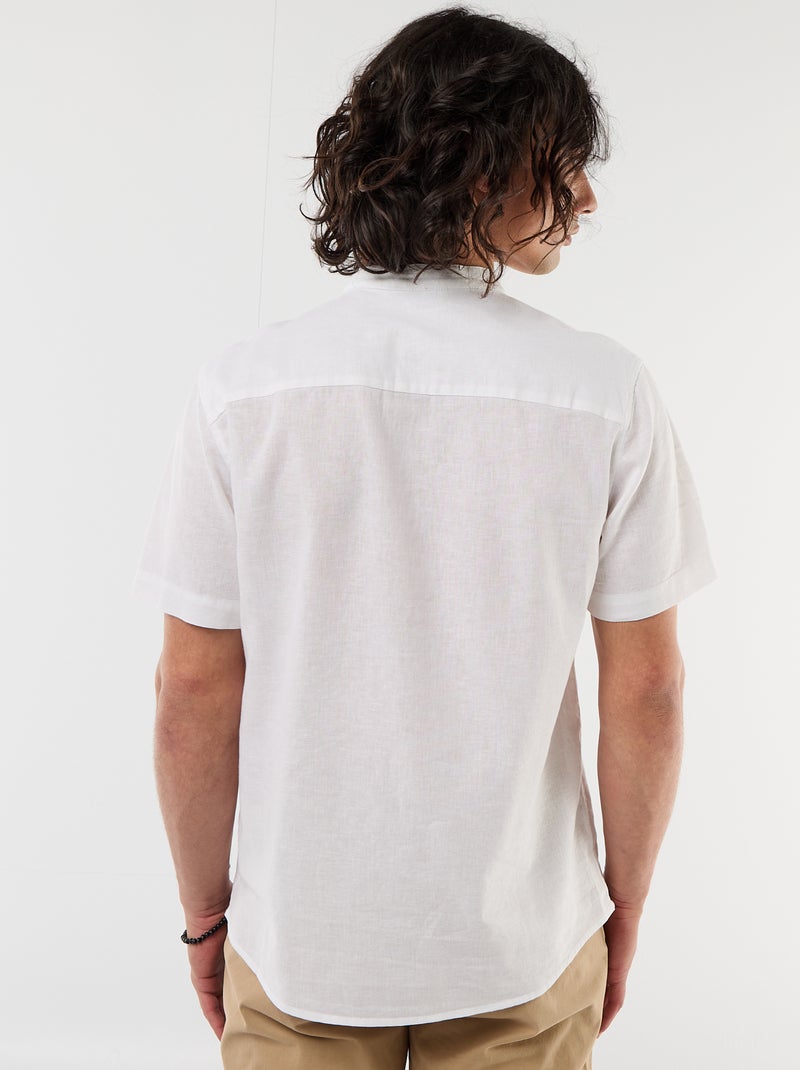 Camisa lisa de manga corta y cuello mao en mezcla de lino Blanco - Kiabi
