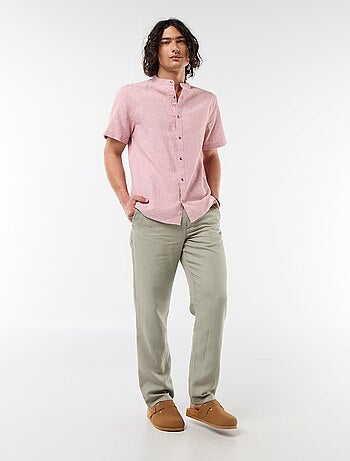 Camisa lisa de manga corta y cuello mao en mezcla de lino