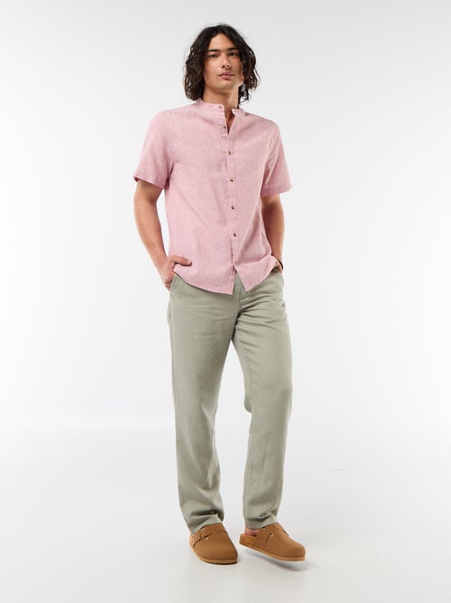 Camisa lisa de manga corta y cuello mao en mezcla de lino - Kiabi