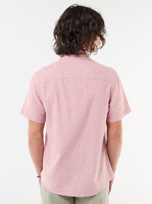 Camisa lisa de manga corta y cuello mao en mezcla de lino - Kiabi