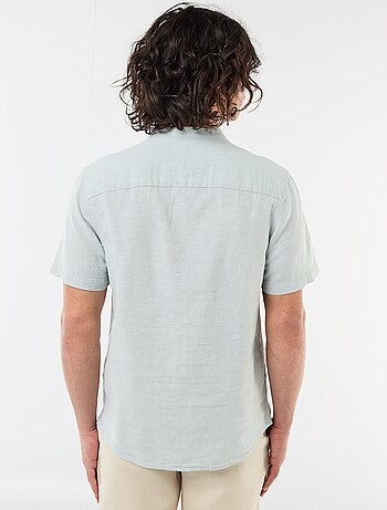 Camisa lisa de manga corta y cuello mao en mezcla de lino