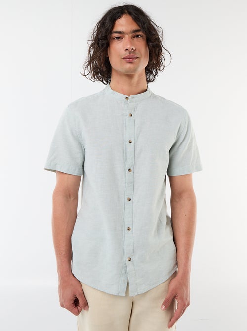 Camisa lisa de manga corta y cuello mao en mezcla de lino - Kiabi