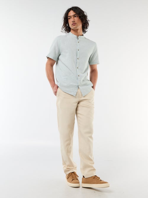 Camisa lisa de manga corta y cuello mao en mezcla de lino - Kiabi