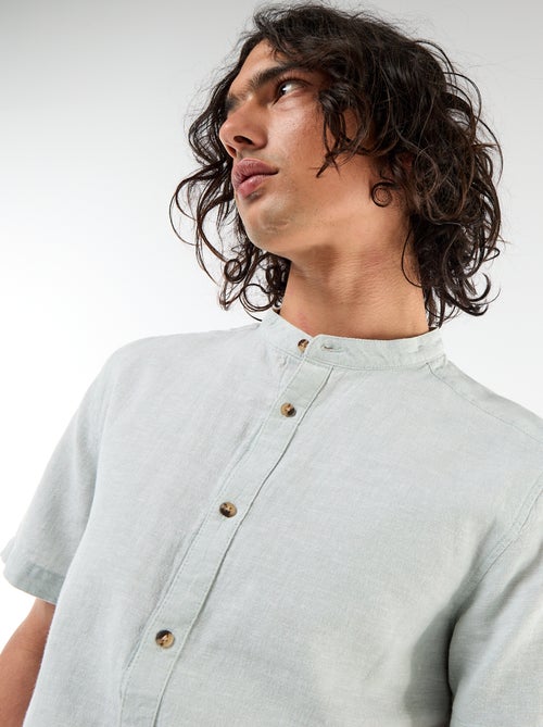 Camisa lisa de manga corta y cuello mao en mezcla de lino - Kiabi